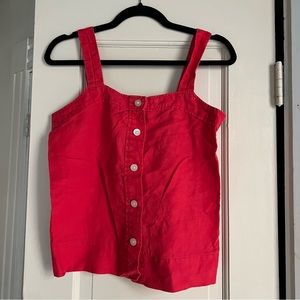 Everlane Linen Picnic Top, red, size 2